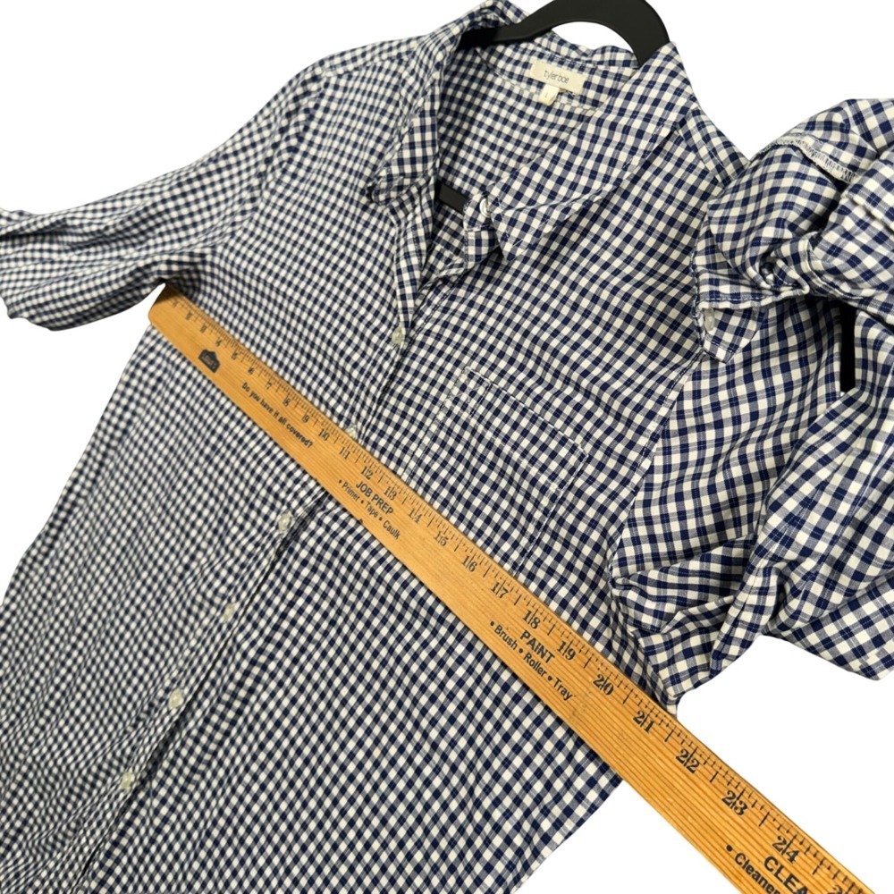 Tyler Boe Button Down Tunic Women L Blue White Gingham Preppy High Low Old Money - Picture 8 of 12